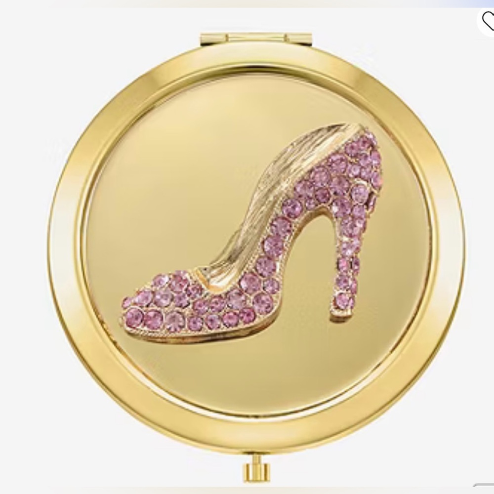 Monet Jewelry Gold Tone Pink Heel Gold Tone Compact Mirror